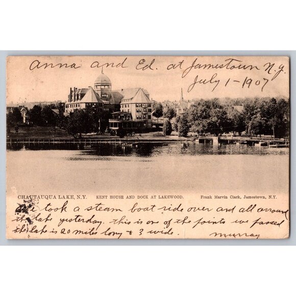 Antique 1907 Postcard Chautauqua Lake N.Y. With Handwritten Notes #1590 - Picture 1 of 2